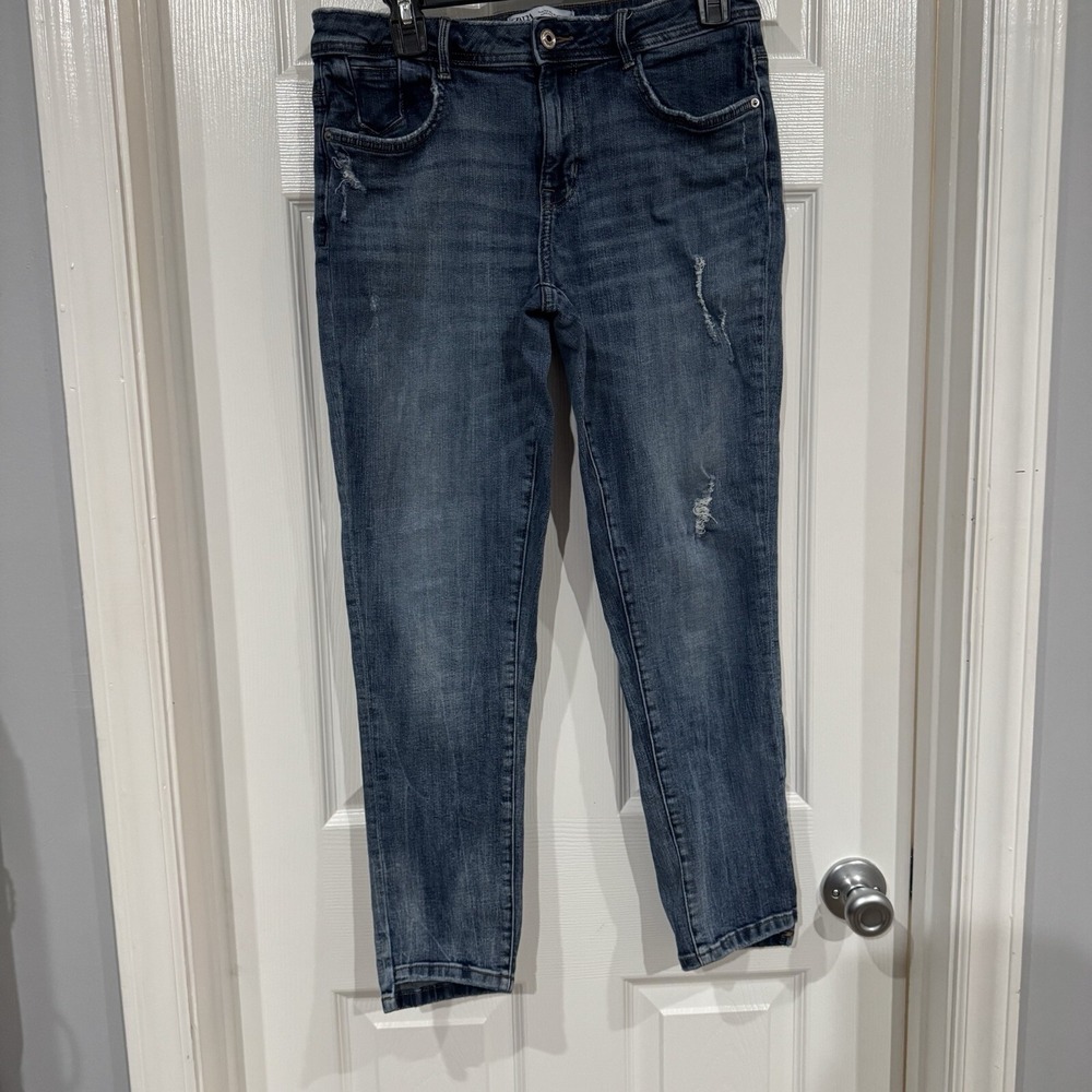 Zara womens medium blue Mid Rise distressed skinny jeans denim 10